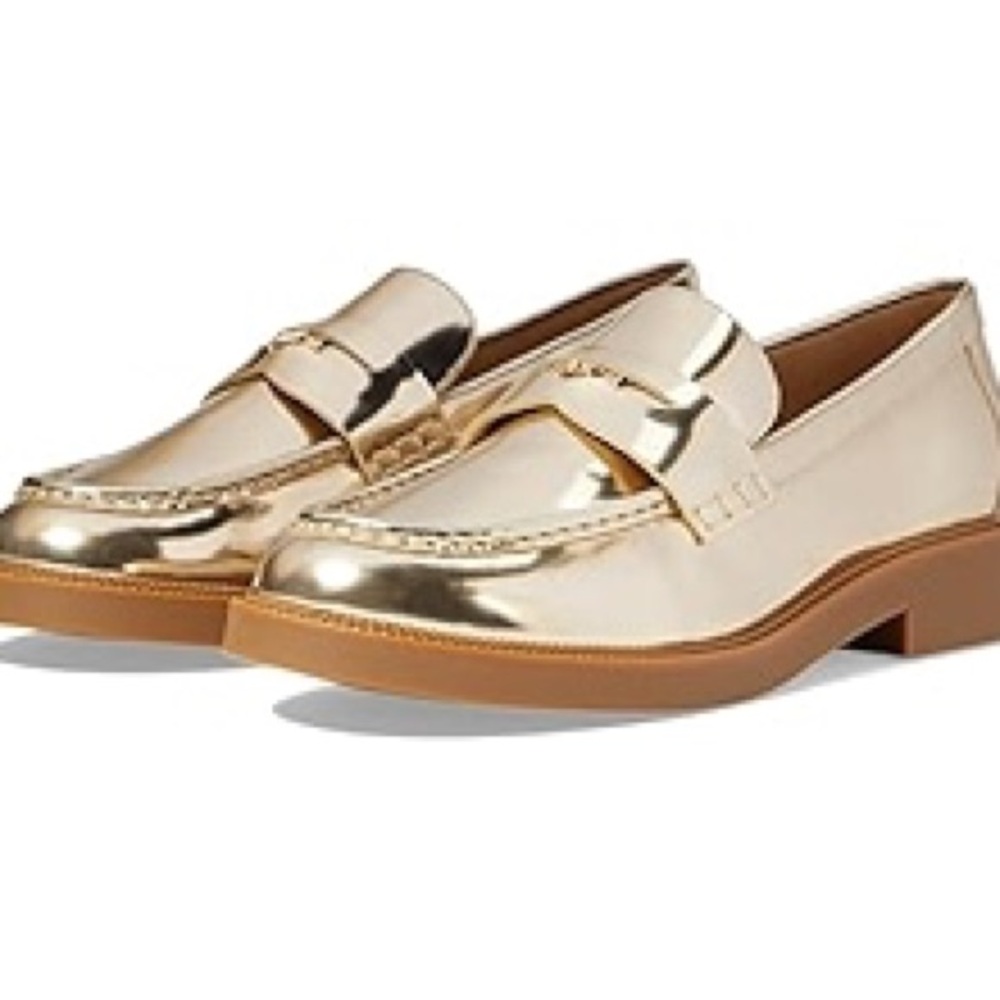 Michael Kors Eden Metallic Gold Leather Loafers Slip-On Flats - Picture 3 of 6